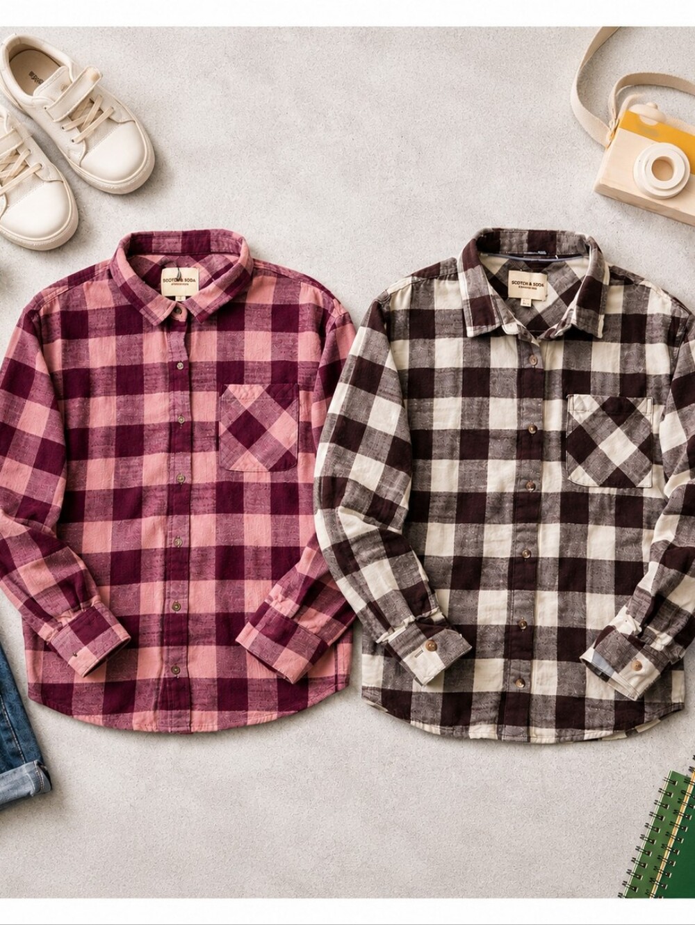 Scotch & Soda Boys XL Plaid Flannel Shirt Bundle 2 Button Up Shirts